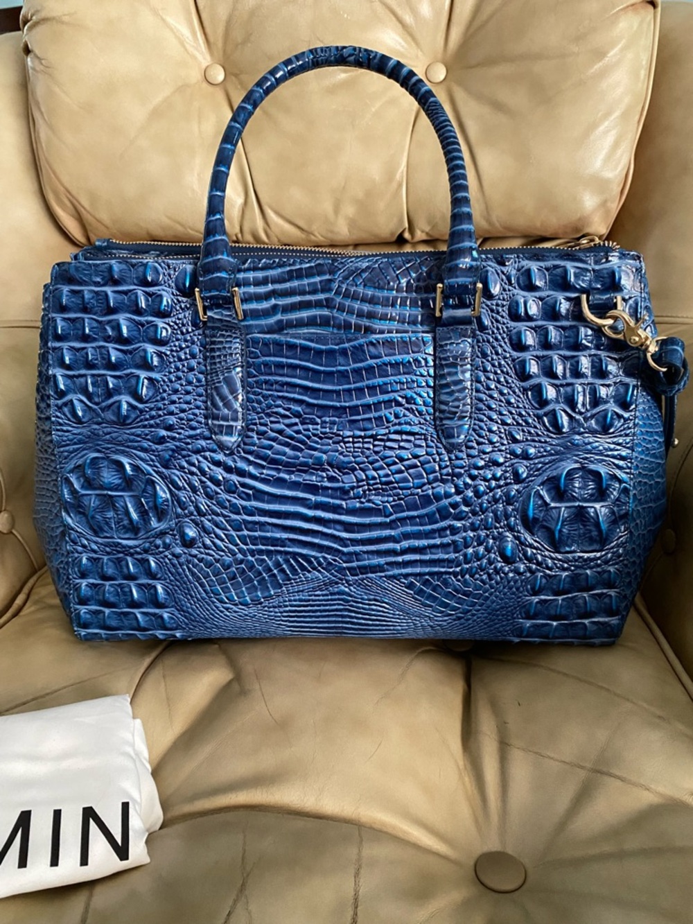 LKNW Brahmin LARGE Finley Carryall Bluebonnet? Melbourne Leather Business Bag - Picture 2 of 16